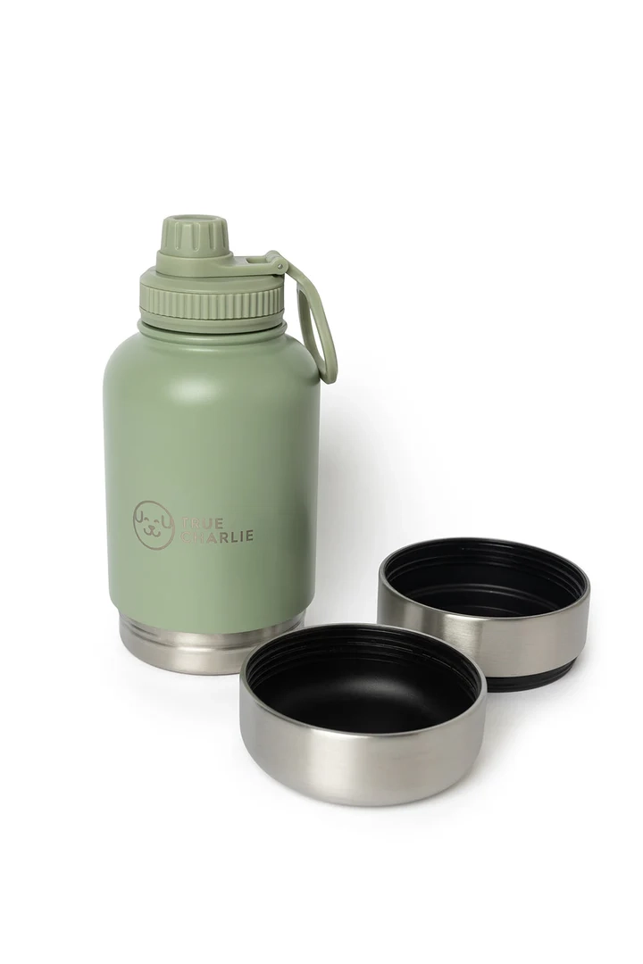Dog Water Bottle with Bowls – Gumleaf Green | 1000ml Leakproof - Image 2