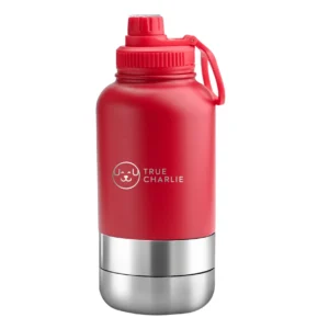 Dog Water Bottle with Bowls – Velvet Red | 1000ml Leakproof