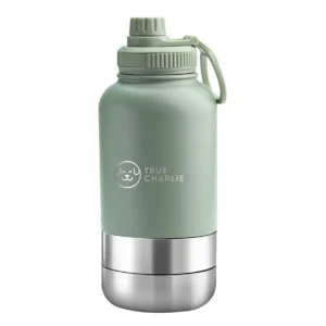 Dog Water Bottle with Bowls – Gumleaf Green | 1000ml Leakproof